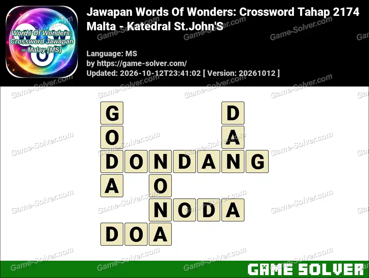Jawapan Words Of Wonders: Crossword Tahap 2174 – Malta – Katedral St.John’S